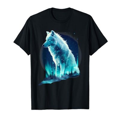 Wolf Northern Lights Alaska Up North White Wolf Lover T-Shirt