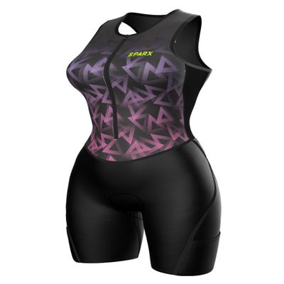 Sparx Women Triathlon Suit Tri Short Racing Cycling Swim Run (Fallen Triangles, 2XL)