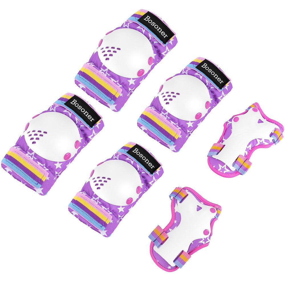 BOSONER Kids Roller and Skate Pads: Knee Pads and Elbow Pads for Kids 3-15 - Protection Gear for Girls/Boys, Purple Star