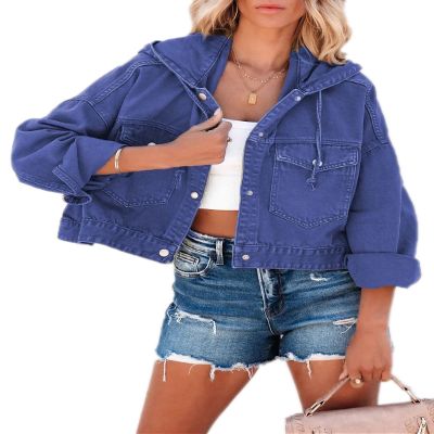 Dawery Jackets for Women Hooded Denim Jacket Women Vintage Jean Coats Casual Long Sleeve Top Clothes Women Streetwear Blue XL