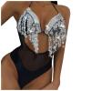 XUNRYAN Women's One Piece Swimsuit Sequin Sparkly Fringe Hem Shiny Tassel Plunge V Neck Bathing Suits Swimwear Beachwear view 1