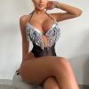 XUNRYAN Women's One Piece Swimsuit Sequin Sparkly Fringe Hem Shiny Tassel Plunge V Neck Bathing Suits Swimwear Beachwear view 3