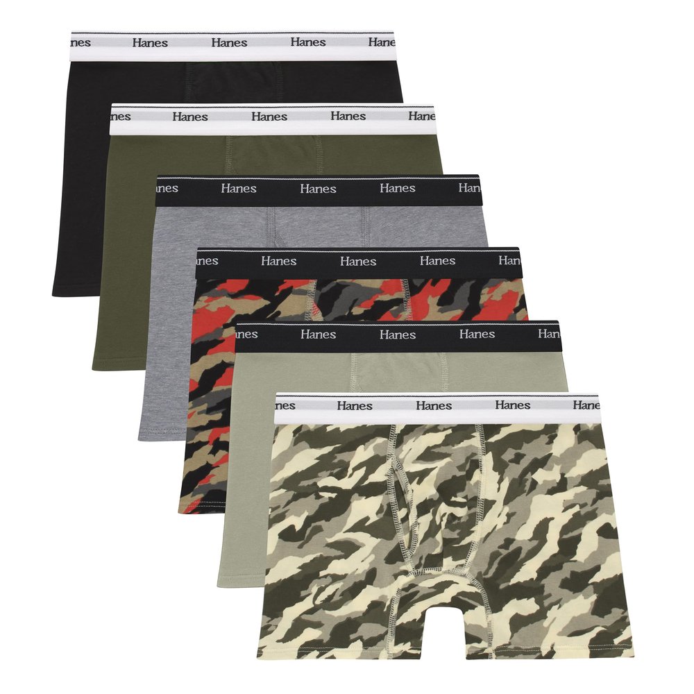 Hanes Boys' Originals Boxer Briefs, Stretch Cotton Underwear, Assorted, 6-Pack