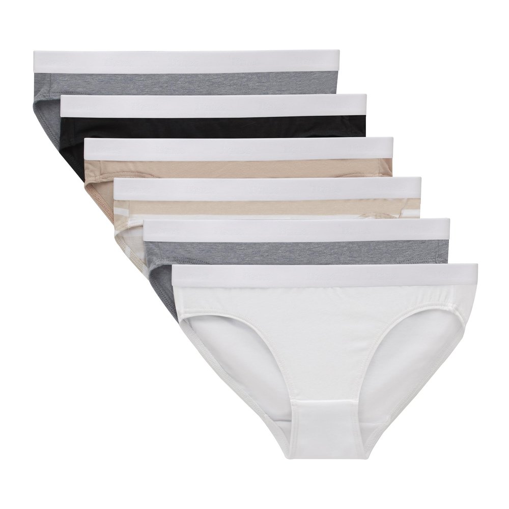 Hanes Girls' Originals Girls' Bikini Underwear, Bikini Panties, Solids & Prints, 6-Pack