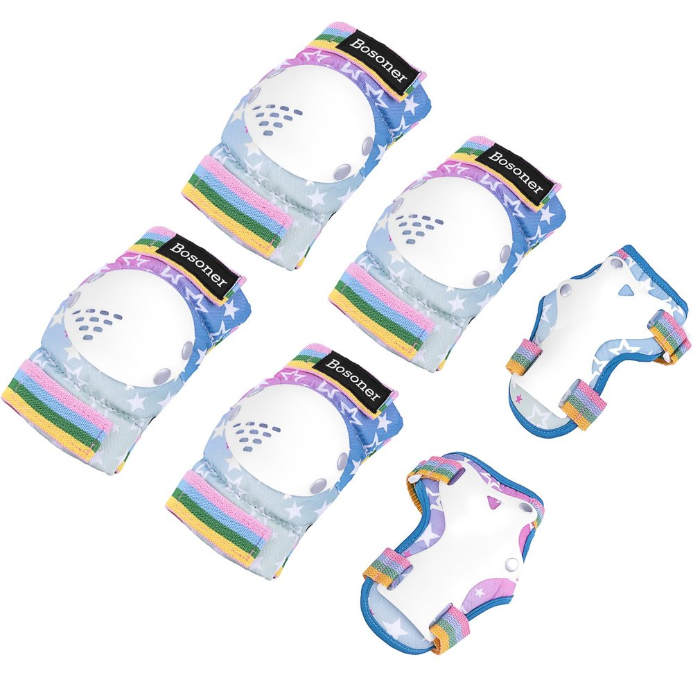 BOSONER Kids Roller and Skateboard Pads: Knee Pads and Elbow Pads For Kids 3-15 - Protection Gear for Girls/Boys, Blue Star