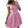 NaRHbrg Womens Off Shoulder Summer Cocktail Swing Dress Spring Ruffle Sleeves Ruched High Low Chiffon Wedding Guest Dress Pink view 1