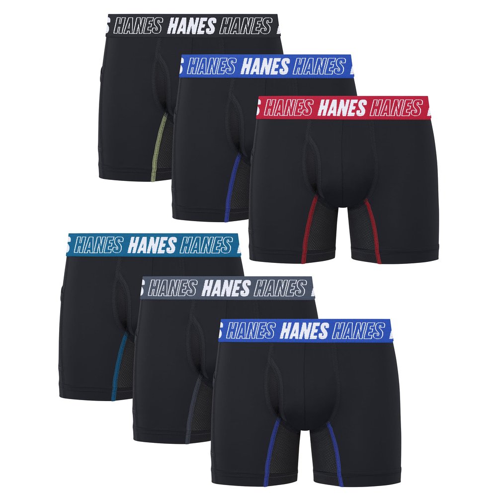 Hanes Boys' Moves Boxer Brief Underwear, Anti-Chafe Boxer Briefs for Boys, Black, 6-Pack