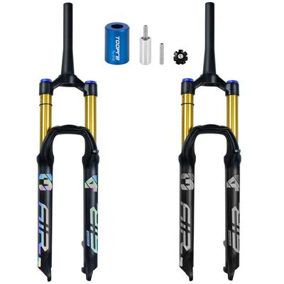 FukkeR 27.5 29 Ultralight Folding Bike Suspension Fork 28.6 Threadless Tapered Tube Disc Brake Mountain Bike Front Forks Travel 160mm QR 9mm Crown Line Lockout (Color : Gold Manual, Size : 29inch)