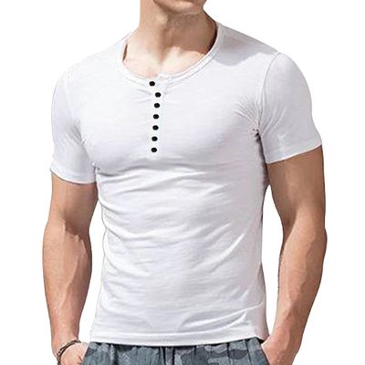 SWJGLITTR Mens Muscle Slim Henley T Shirts Lightweight Slim Fit Crewneck T-Shirts Athletic Button Henleys Short Sleeve (White,Large)