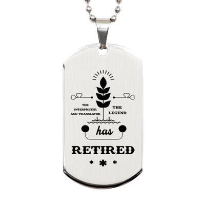 Generic Dog Tag Necklace, Interpreter And Translator Gift, The Legend Has Retired, Silver Stainless Steel, Engraved