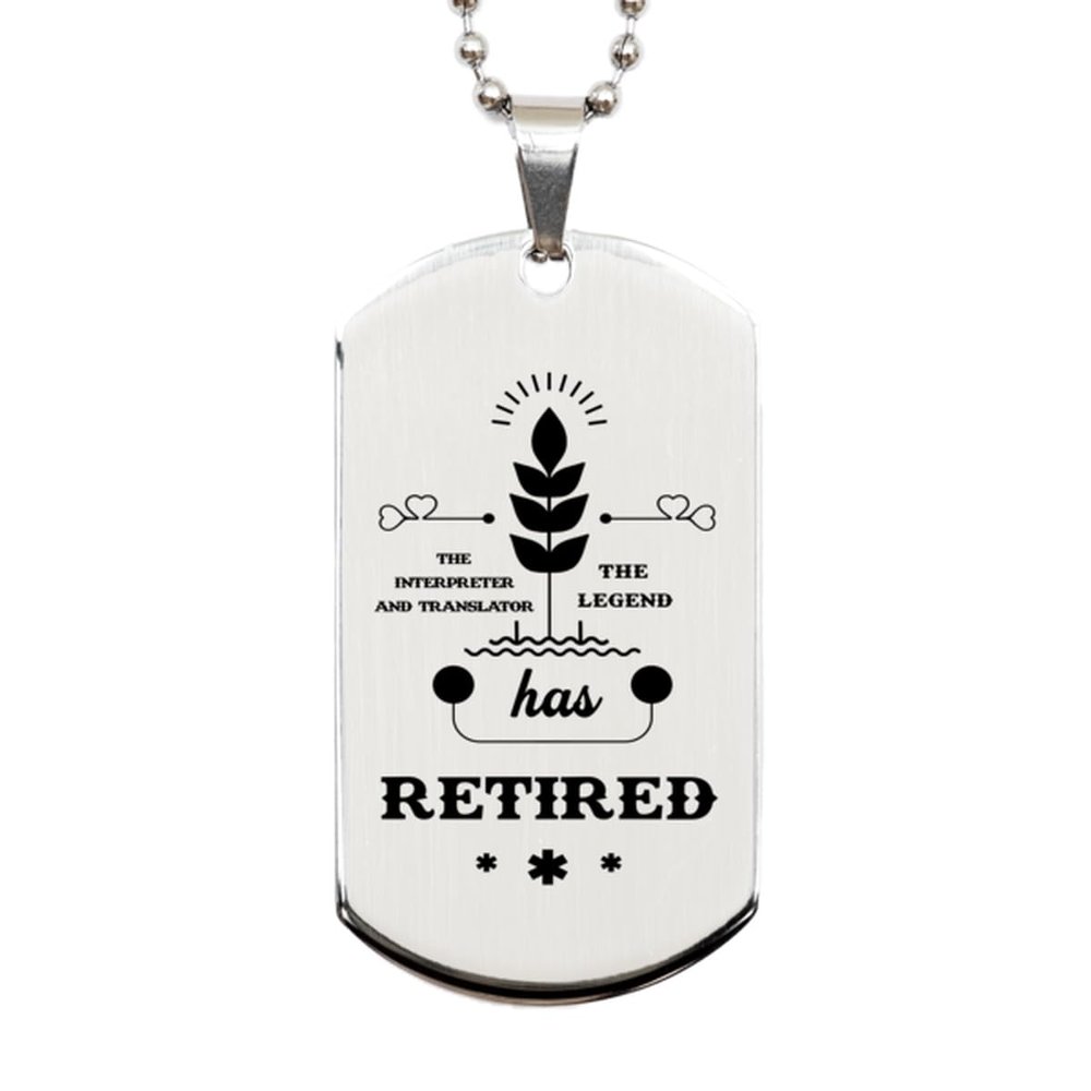 Generic Dog Tag Necklace, Interpreter And Translator Gift, The Legend Has Retired, Silver Stainless Steel, Engraved