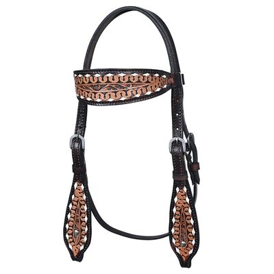 Comfytack Western Horse Headstall Hand Tooled Genuine American Leather Tack Dark Brown | Heavy Duty Adjustable Western Riding Breastplate for Trail Barrel Racing Ranch Show Horse