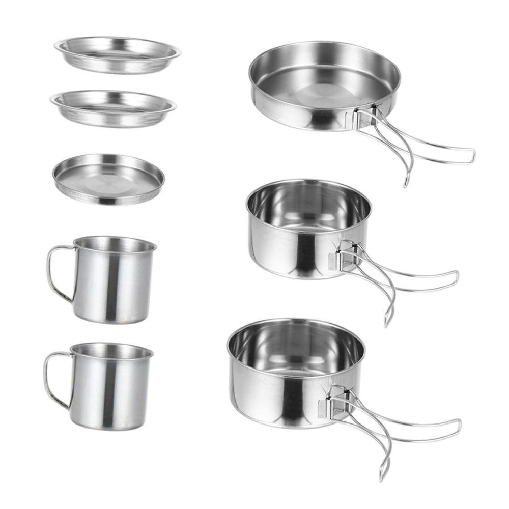 Gogogmee Portable Stainless Steel Camping Pot Set Outdoor Cookware Kit for People Lightweight and Durable for Hiking Picnics and Backpacking Easy to Clean and Convenient