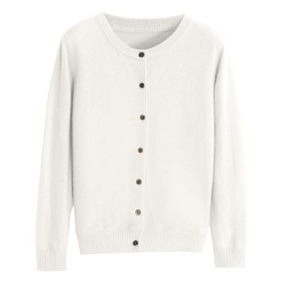 Women Sweater Cardigan Round Neck Button Down Long Sleeve Classic Soft Pullover Cardigan (B-White, L)