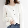 Women Sweater Cardigan Round Neck Button Down Long Sleeve Classic Soft Pullover Cardigan (B-White, L) view 2