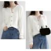 Women Sweater Cardigan Round Neck Button Down Long Sleeve Classic Soft Pullover Cardigan (B-White, L) view 3