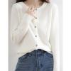 Women Sweater Cardigan Round Neck Button Down Long Sleeve Classic Soft Pullover Cardigan (B-White, L) view 4