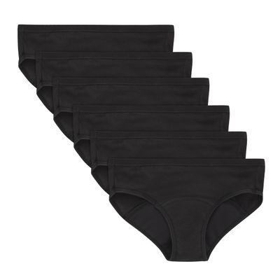 Hanes Girls' Big Underwear, Comfort, Period. Panties, Moderate Protection, 6-Pack, Hipster-Black-6 Pack