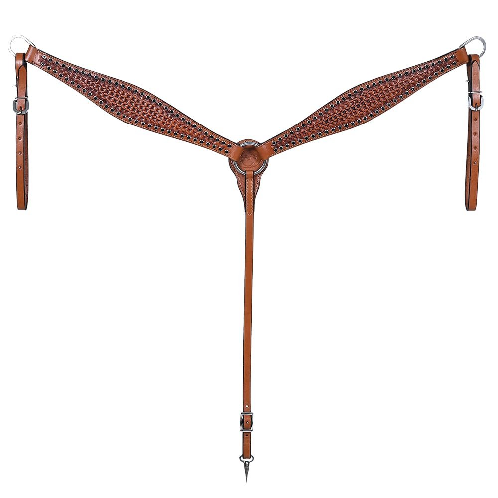 Comfytack Western Horse Breast Collar Hand Tooled Genuine American Leather Tack Brown | Heavy Duty Adjustable Western Riding Breastplate for Trail Barrel Racing Ranch Show Horse