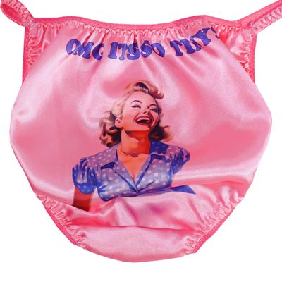Ania's Women's Sissy SATIN Humiliation Pin-ups Panties Shiny Wetlook Naughty BACK Print Pink or White Panties! (White Its So Tiny, 7)