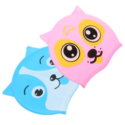 BIUDECO 2pcs Boy Girl Silicone Swim Caps Cartoon Swimming Hat for Boys and Girls Comfortable Fit for Pool and Bathing Protects Hair from Water Damage