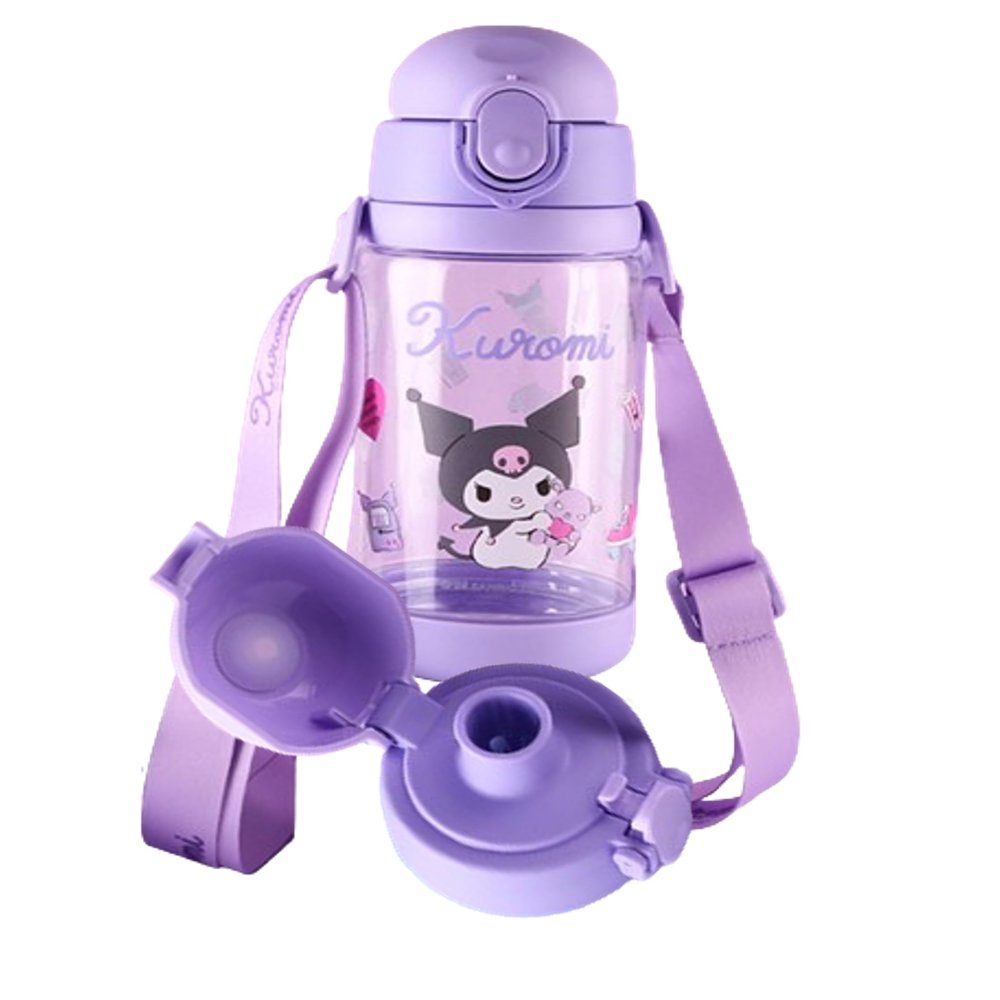 Everyday Delights Kuromi Water Bottle Double Covers with Straw and Strap 520ml - Purple