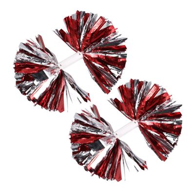 Anneome 2pcs Colorful Reusable Cheer Poms Kit Lightweight Cheerleader Pom with Handle for Boy Girl Eye-catching Props for Performance Sports Events Red with Silver