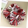 Anneome 2pcs Colorful Reusable Cheer Poms Kit Lightweight Cheerleader Pom with Handle for Boy Girl Eye-catching Props for Performance Sports Events Red with Silver view 2