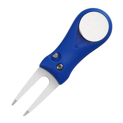 Anneome Folding Divot Tool Abs Plastic Handle Blue Golf Grass Repair Fork for Outdoor Sports Includes Ball Marker Compact Design for Easy Carrying