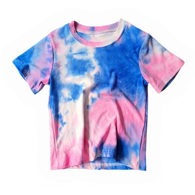 AIMAOMI Girls Short Sleeve Shirts Tie Front Tie Dye Print Summer Tee Tank Tops 3~11 Years Girls Tie Dye Shirts (BU2, 3-4 Years)