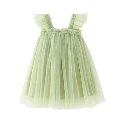 Toddler Girls Fly Sleeve Solid Tulle Princess Dress Dance Party Dresses Clothes Baby Girl Dress (Green, 2-3 Years)