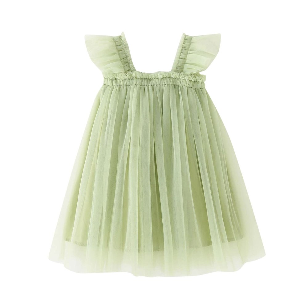 Toddler Girls Fly Sleeve Solid Tulle Princess Dress Dance Party Dresses Clothes Baby Girl Dress (Green, 2-3 Years)