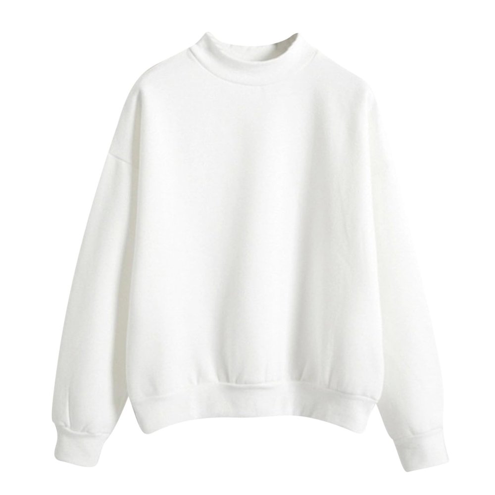 Oversized Sweatshirt for Women Casual Long Sleeve Mock Neck Fleece Pullover Fashion Teen Girls Y2K Clothes Workout Tops White