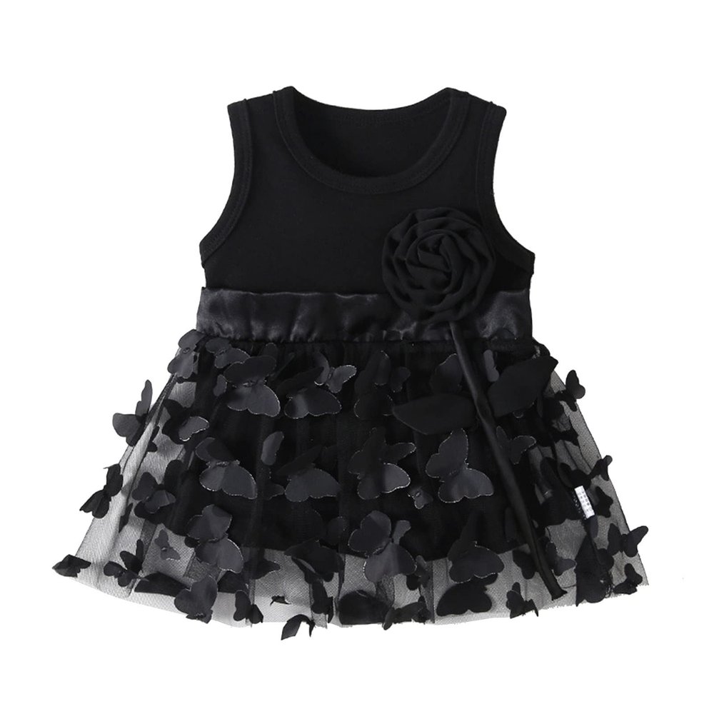 Baby Girl Tutu Dresses Infant Sleeveless Dress Toddler Rainbow Tulle Dress Princess Soft Mesh Tutu (Black, 12-18 Months)