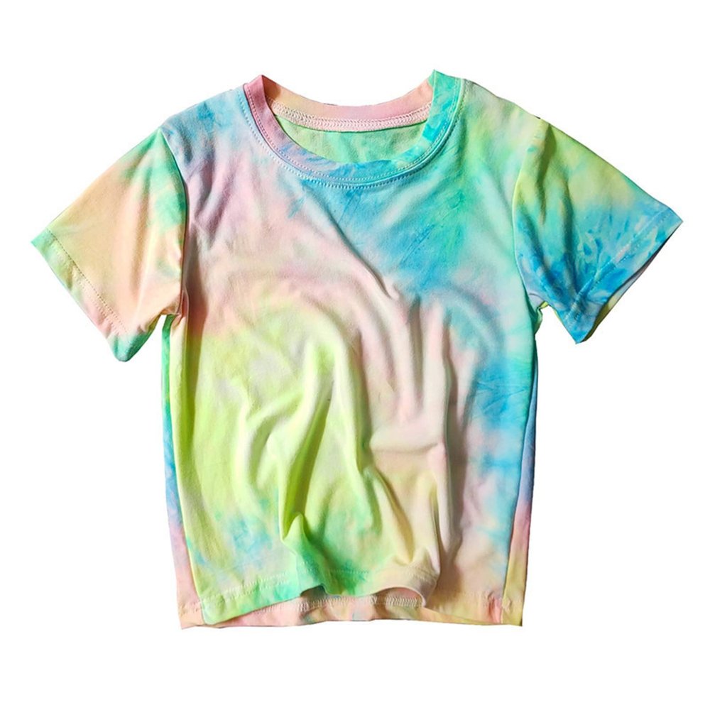 AIMAOMI Kids Toddler Baby Girls Spring Summer Colorful Print Short Sleeve Tshirt Outfits Toddler Short (Yellow, 6-7 Years)