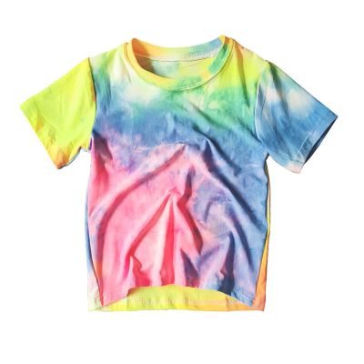 AIMAOMI Girls Short Sleeve Shirts Tie Front Tie Dye Print Summer Tee Tank Tops 3~11 Years Girls Tie Dye Shirts (Pink, 7-8 Years)