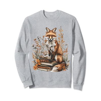 Cottagecore minimalist floral Fox with Book cute Goblincore Sweatshirt