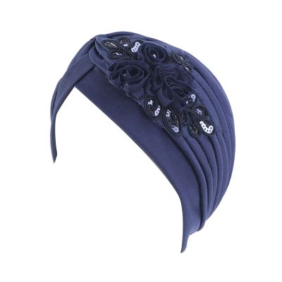 1 Piece Women Turban Chemo Headwear Cancer Hats Headwrap Stretchy Turban Cap Beanie Sleep Cap (Navy, One Size)