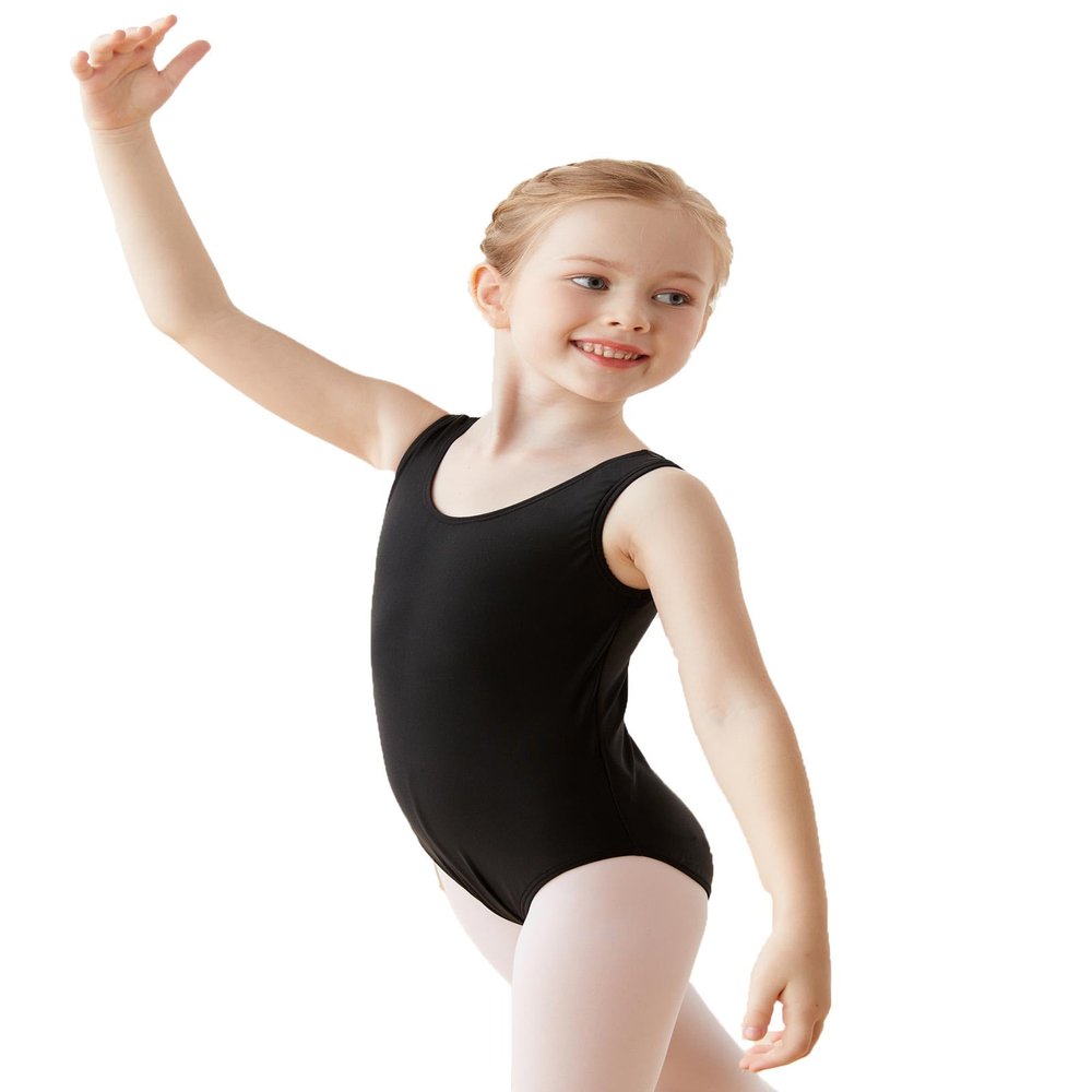 Daydance Lined Vest Black Leotards for Girls Ballet, Dance, Gymnastics, Swim, Yoga