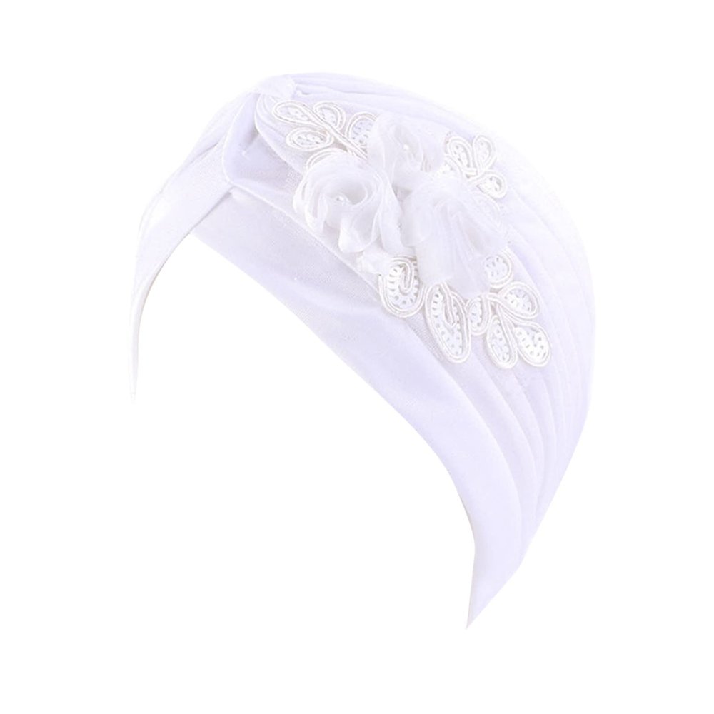 1 Piece Women Turban Chemo Headwear Cancer Hats Headwrap Stretchy Turban Cap Beanie Sleep Cap (White, One Size)