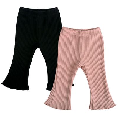 MYGBCPJS Baby Girls 2 Pack Ribbed Flare Trousers Toddler Elastic Waist Bell Bottoms Pants Infant Relaxed Fit Ruffle Leggings