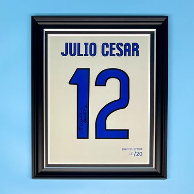 Julio Cesar Signed Photo In Luxury Handmade Wooden Frame & AFTAL Member Certificate Of Authenticity Autograph Football Soccer Memorabilia Poster Inter Milan Shirt Print