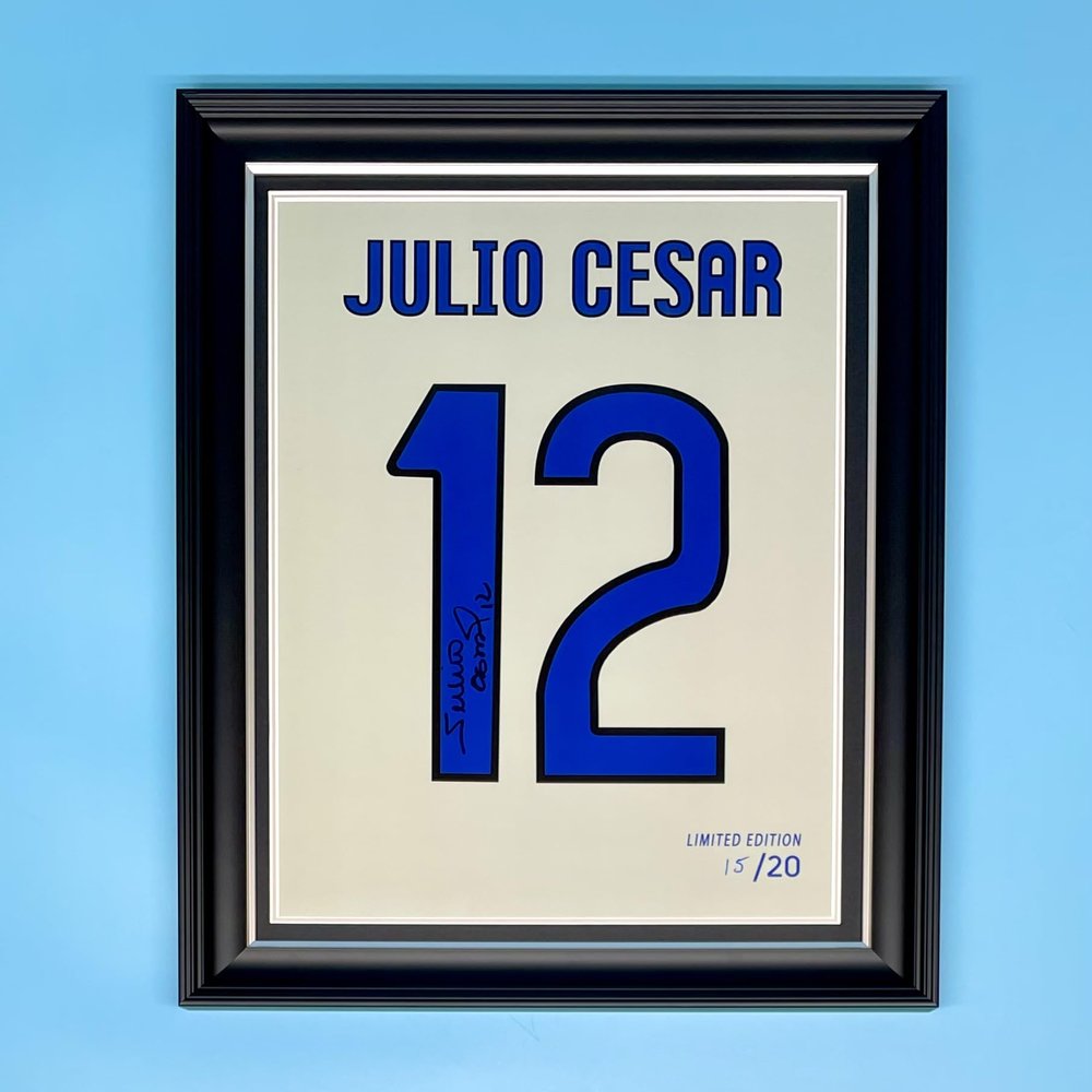 Julio Cesar Signed Photo In Luxury Handmade Wooden Frame & AFTAL Member Certificate Of Authenticity Autograph Football Soccer Memorabilia Poster Inter Milan Shirt Print
