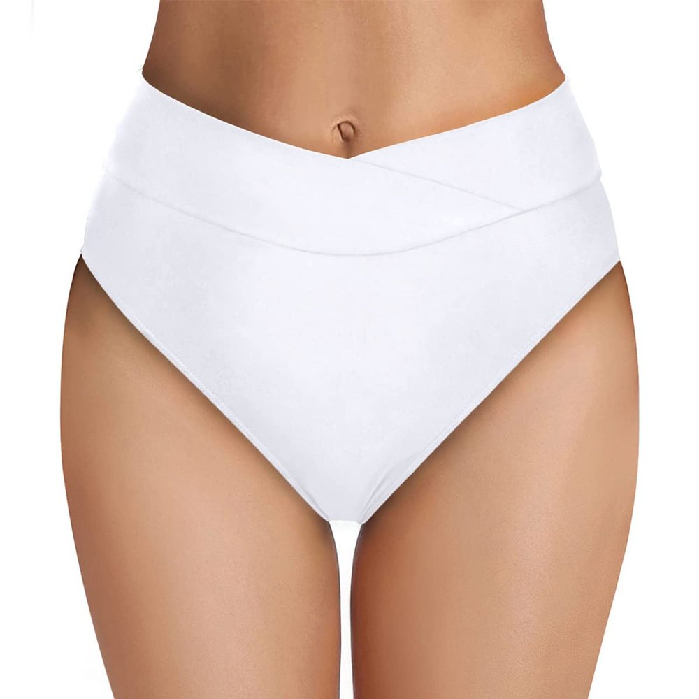 askedwayu Women's High Waisted Bikini Bottom Full Coverage Tummy Control Ruched Bathing Suit Sports Vintage Swim Suit Bottoms
