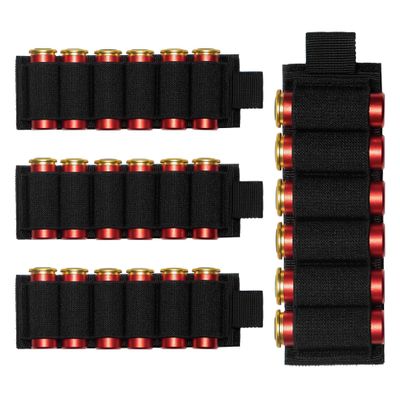 Aileokeio 4 Packs 6 Rounds Shotgun Side Saddle Carrier 12/20 Gauge Shotgun Shell Holder Molle Buttstock Shotgun Card with Adhesive Back Sticker(Black)