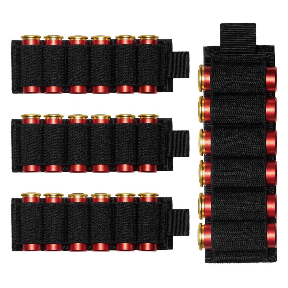 Aileokeio 4 Packs 6 Rounds Shotgun Side Saddle Carrier 12/20 Gauge Shotgun Shell Holder Molle Buttstock Shotgun Card with Adhesive Back Sticker(Black)