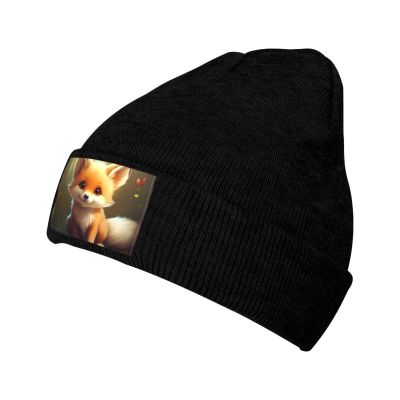Black Warm Knit Hat Cute Baby Fox Picture Soft Good Elasticity Suitable for Daily and Outdoor Sports