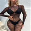 CZSABXY Womens One Piece Fishnet Bodysuit Lingerie Mesh Bodystocking Nightwear Jumpsuit Underwear, Black view 2