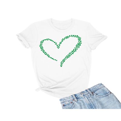 5X-Large White Mens Love Heart St. Patrick's Day 4 Leaf Clovers Shamrocks T-Shirt