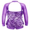 XUNZOO Kids Girls Mesh Long Sleeve Patchwork Shiny Sequins Ballet Dance Leotard Latin Jazz Stage Performance Outfits G0690Purple 8 Years view 2